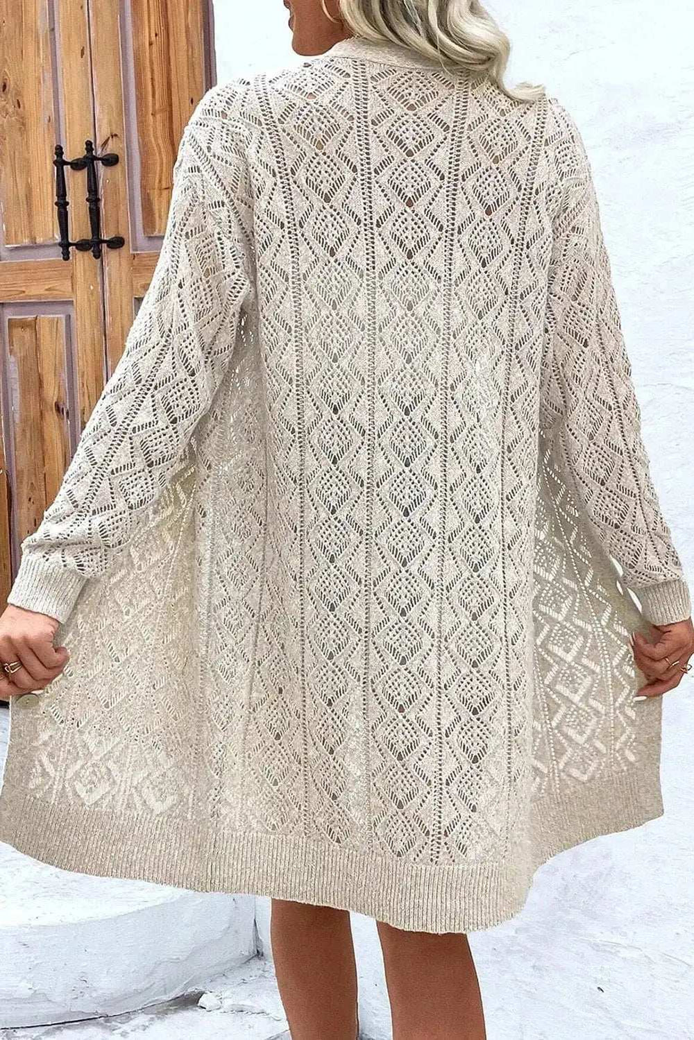Openwork Button Down Long Sleeve Cardigan - Trendsi - Flyclothing LLC