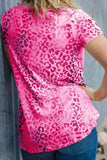 Leopard V-Neck Short Sleeve T-Shirt - Trendsi - Flyclothing LLC