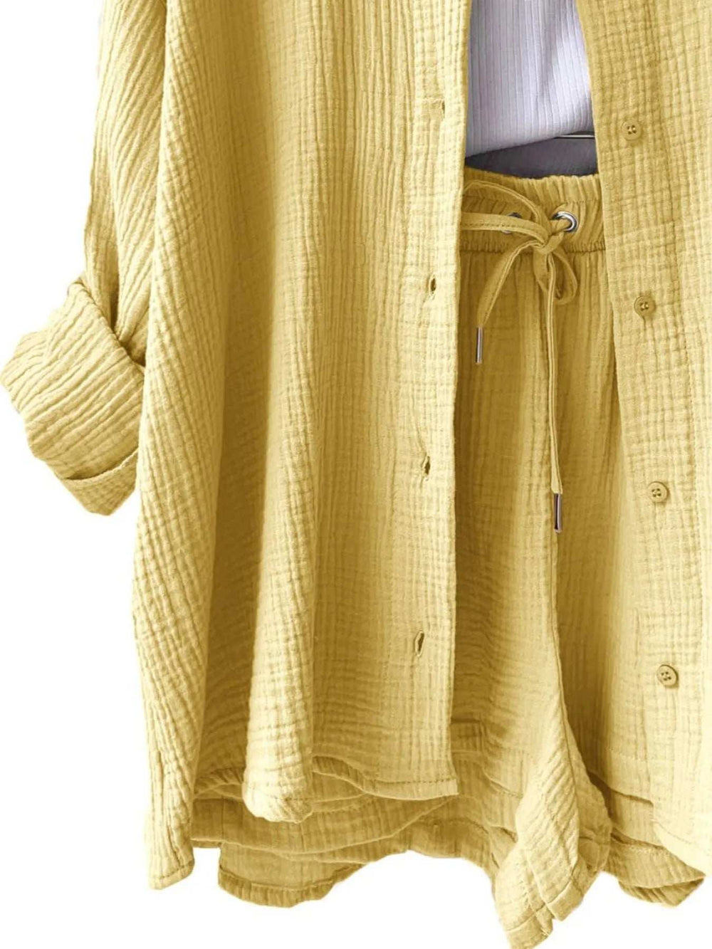 Textured Button Up Shirt and Shorts Set - Trendsi - Flyclothing LLC