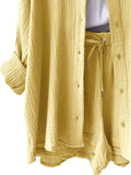 Textured Button Up Shirt and Shorts Set - Trendsi - Flyclothing LLC