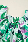 Floral Print Shirred Square Neck Loose Fit Mini Dress - Trendsi - Flyclothing LLC