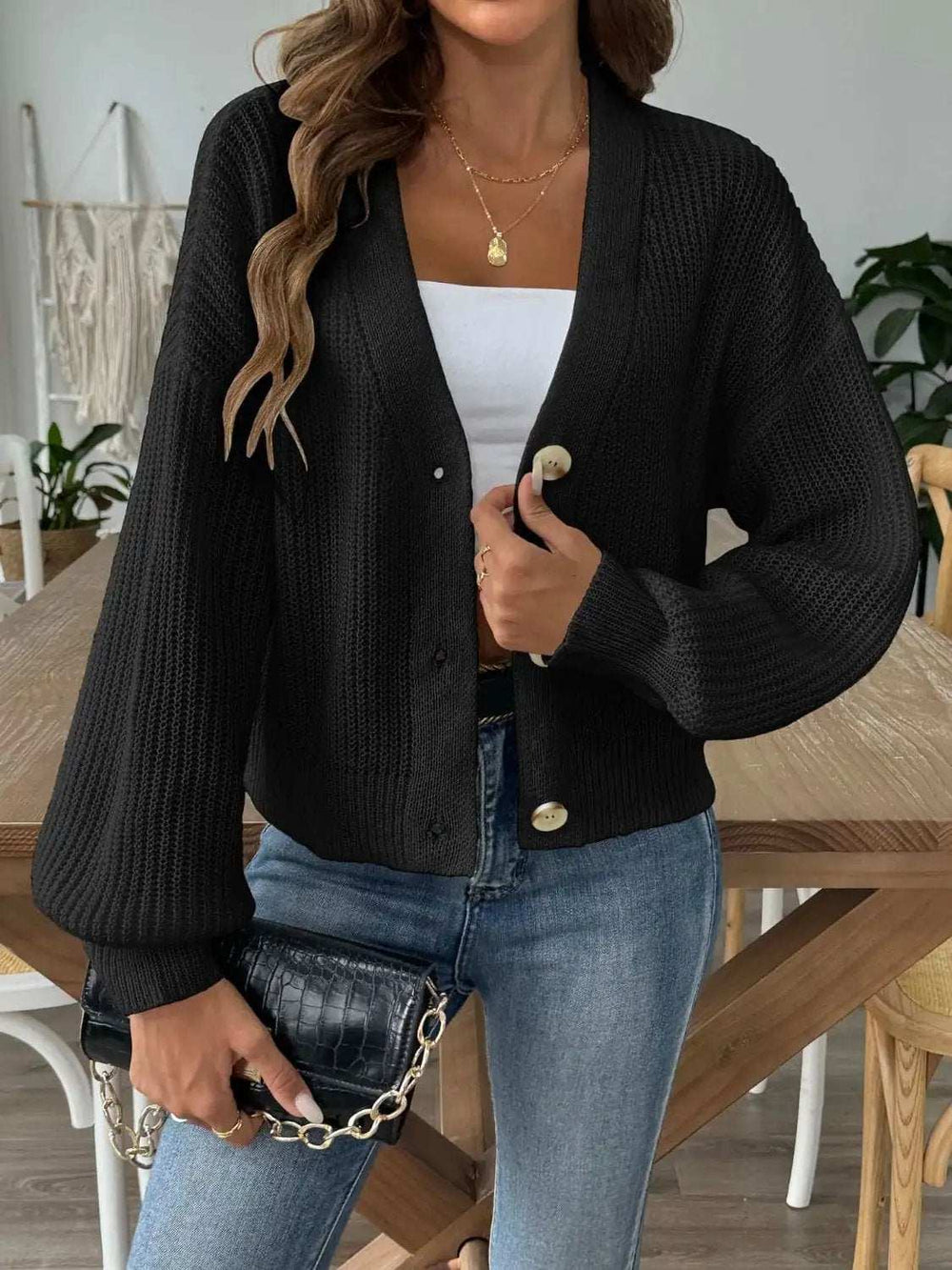 V-Neck Button Up Long Sleeve Cardigan - Trendsi - Flyclothing LLC