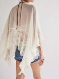 Lace V-Neck Ruffle Long Sleeve Cover-Up - Trendsi - Flyclothing LLC