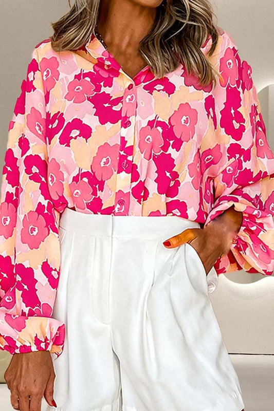 Printed Button Up Long Sleeve Blouse - Trendsi - Flyclothing LLC