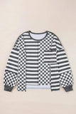 Checker & Stripes Round Neck Long Sleeve Blouse - Trendsi - Flyclothing LLC
