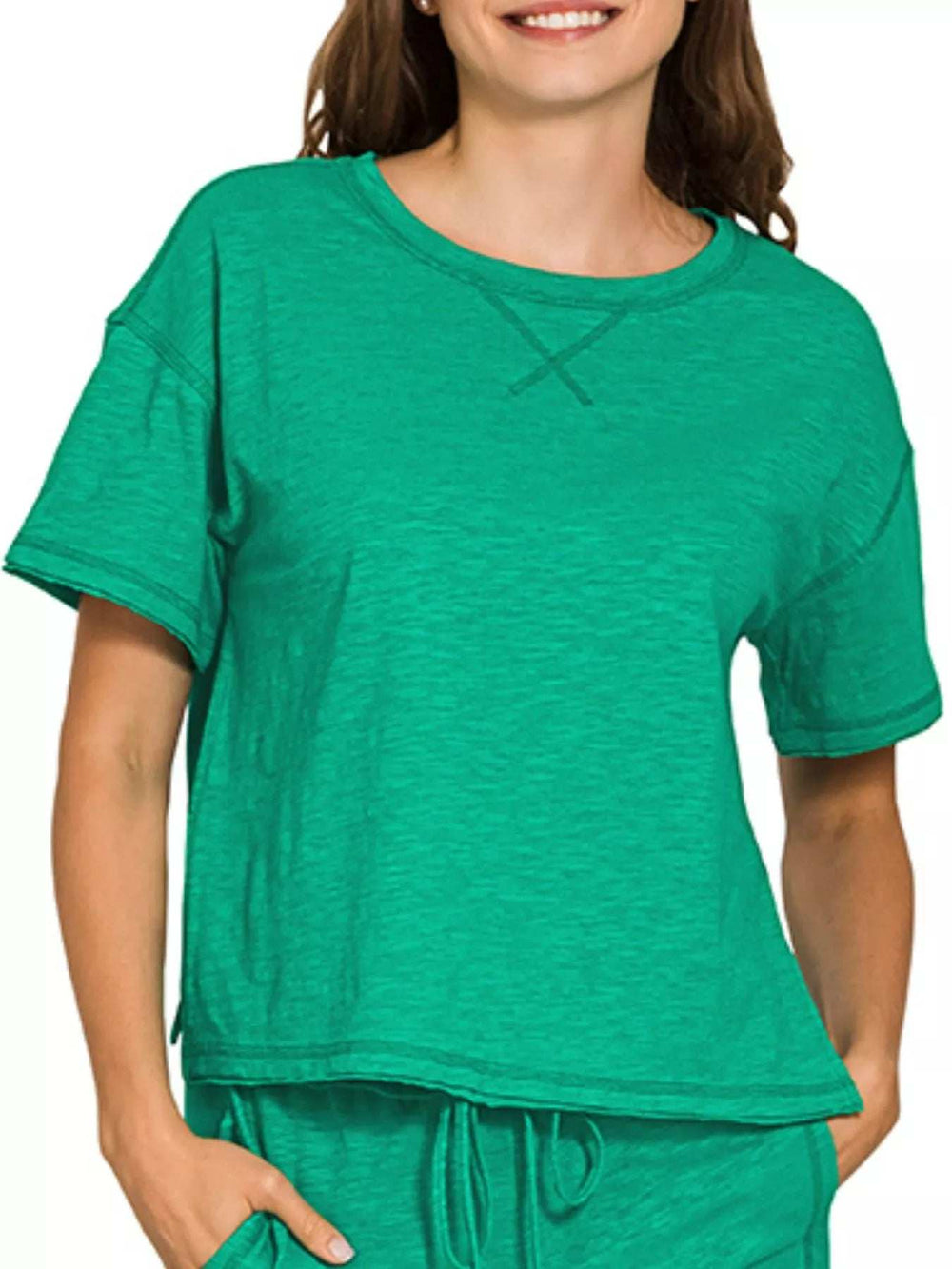 Zenana Cotton Slub Short Sleeve Tee and Pants Set - Trendsi - Flyclothing LLC