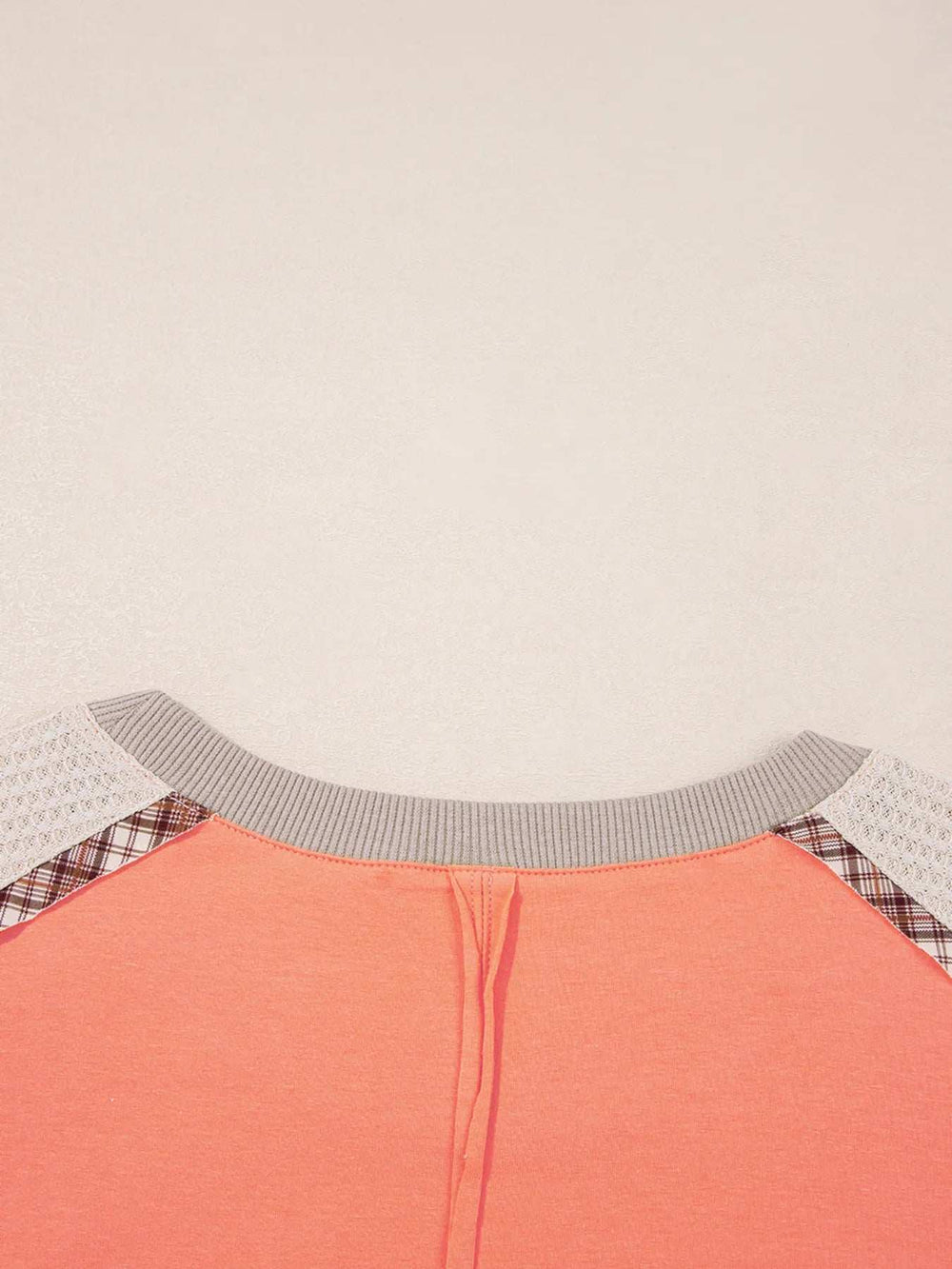 Plaid Waffle Flower Patchwork Contrast Top - Trendsi - Flyclothing LLC