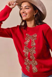 SO ME Sequins Bow Ribbon Embellished Christmas Sweater - Trendsi - Flyclothing LLC