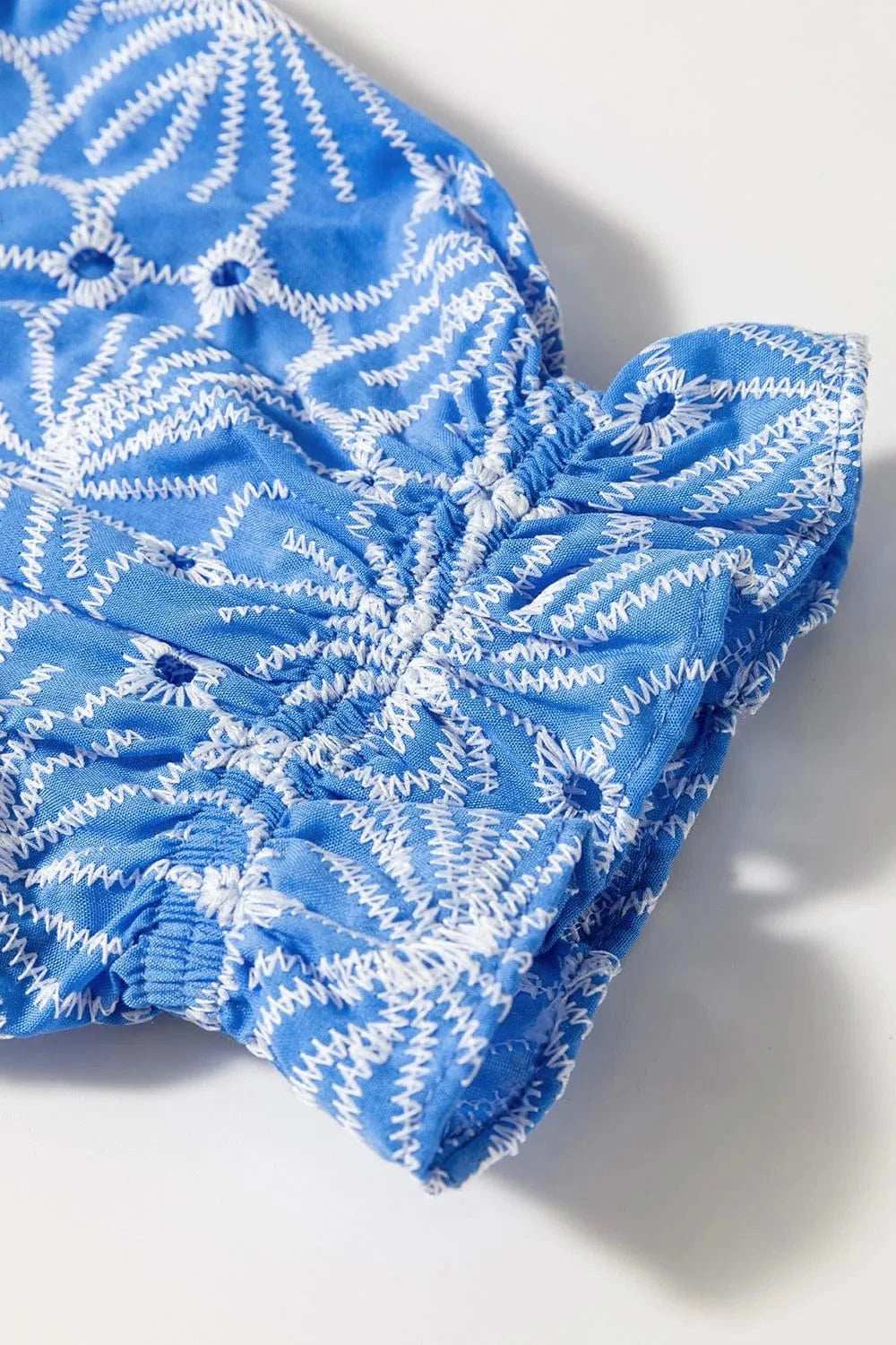 Eyelet Flower Embroidery Flounce Sleeve Blouse - Trendsi - Flyclothing LLC