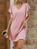 Ruffled V-Neck Cap Sleeve Mini Dress - Trendsi - Flyclothing LLC