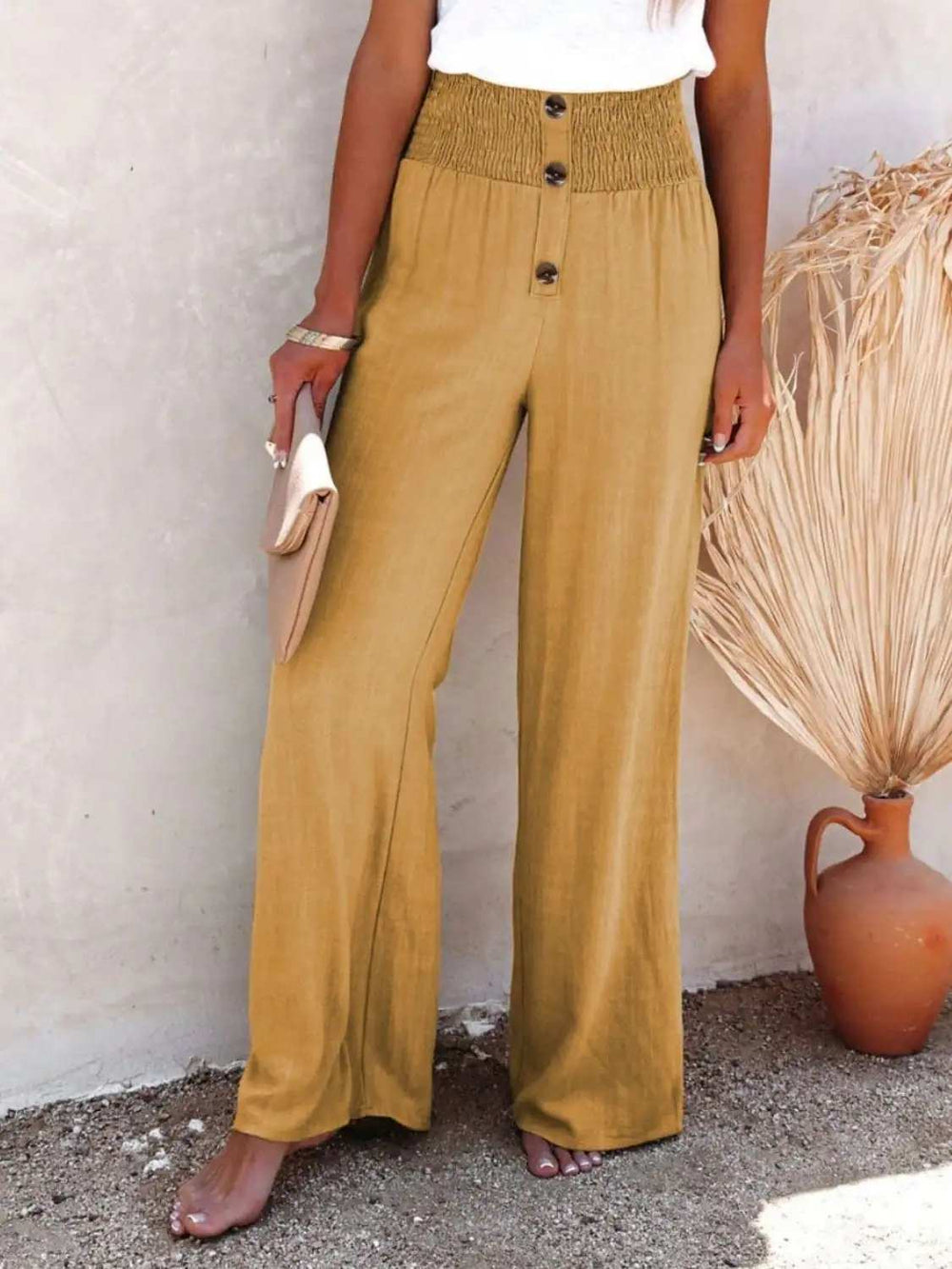 Full Size Decorative Button High Waist Pants - Trendsi - Flyclothing LLC