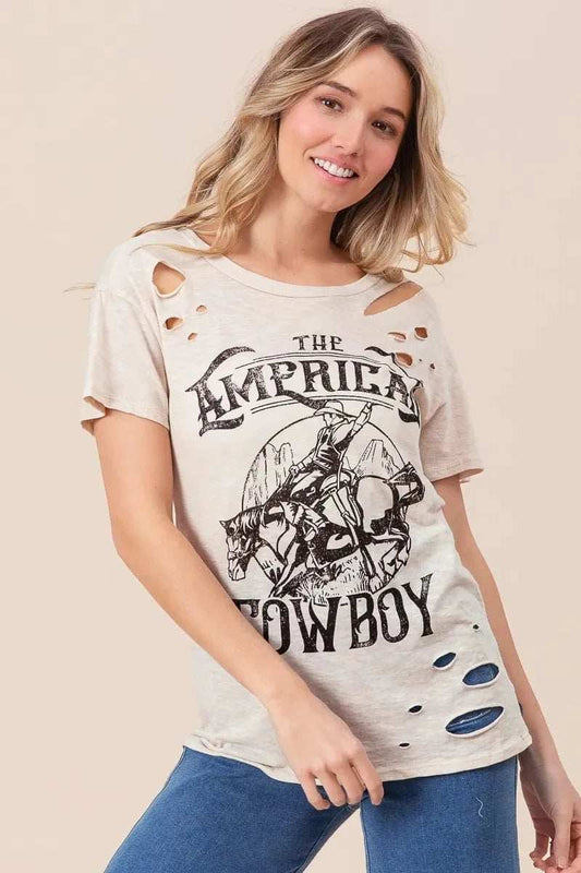 BiBi Cotton Slub Laser Top American Cow Boy Graphic - Trendsi - Flyclothing LLC