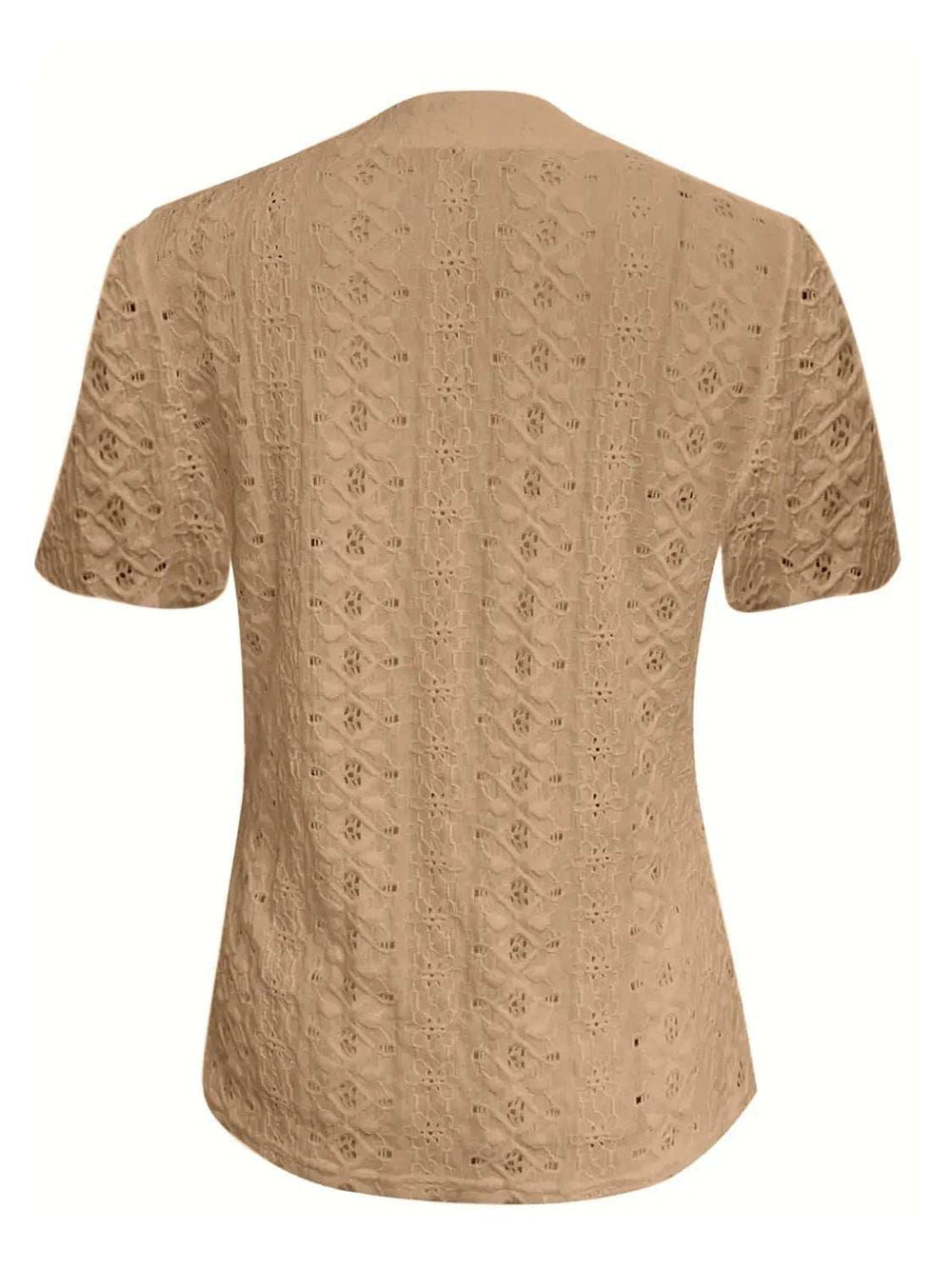 Openwork Notched Short Sleeve Top - Trendsi - Flyclothing LLC