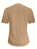 Openwork Notched Short Sleeve Top - Trendsi - Flyclothing LLC