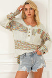 Contrast Half Button Long Sleeve Sweater - Trendsi - Flyclothing LLC