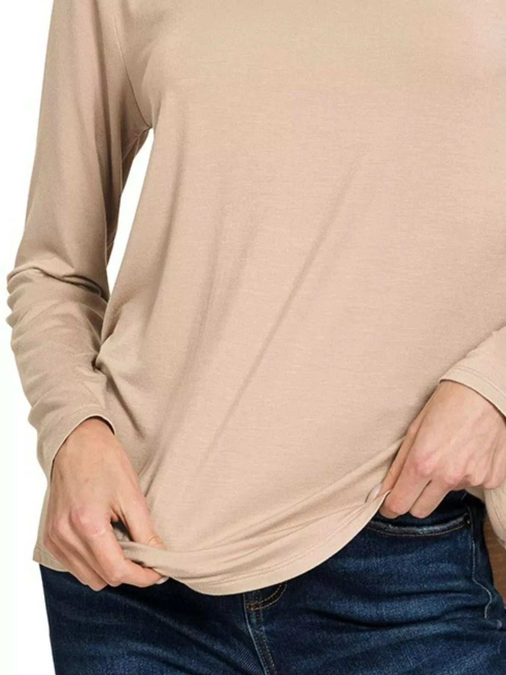 Zenana Flowy Round Hem Rayon Long Sleeve Top - Trendsi - Flyclothing LLC