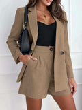 One Button Lapel Collar Blazer and Shorts Set - Trendsi - Flyclothing LLC