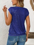 Sequin V-Neck Cap Sleeve Top - Trendsi - Flyclothing LLC