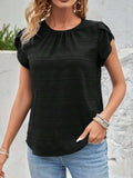 Round Neck Petal Sleeve Top - Trendsi - Flyclothing LLC