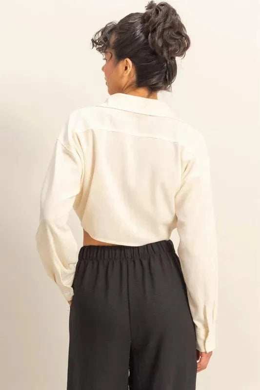 HYFVE Washed Tie Front Crop Top - Trendsi - Flyclothing LLC