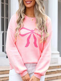 Bow Graphic Round Neck Long Sleeve Sweater - Trendsi - Flyclothing LLC