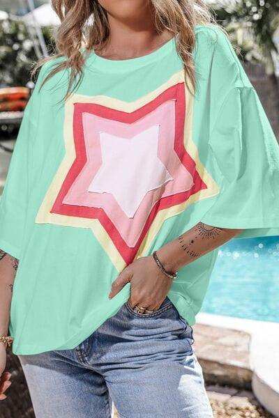 Color Block Star Patched Oversized T-Shirt - Trendsi - Flyclothing LLC