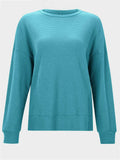 Side Slit Round Neck Long Sleeve T-Shirt - Trendsi - Flyclothing LLC