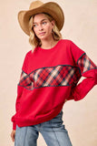 BiBi Christmas Theme Plaid Block Sweatshirt with Binding - Trendsi - Flyclothing LLC
