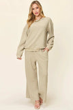 Double Take Full Size Texture Long Sleeve Top and Pants Set - Trendsi - Flyclothing LLC