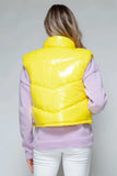Snobbish Zip Up Turtleneck Shiny Quilted Vest - Trendsi - Flyclothing LLC