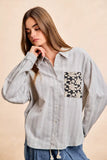 BiBi Flower Jacquard Knit Patch Pocket Stripe Shirt - Trendsi - Flyclothing LLC