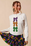 SO ME Mardi Gras Sequins Bow Ribbon Embellished Sweater - Trendsi - Flyclothing LLC