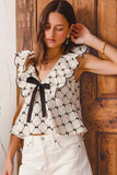 SO ME Bow Texture Jacquard Woven Top with Scallop and Tie - Trendsi - Flyclothing LLC