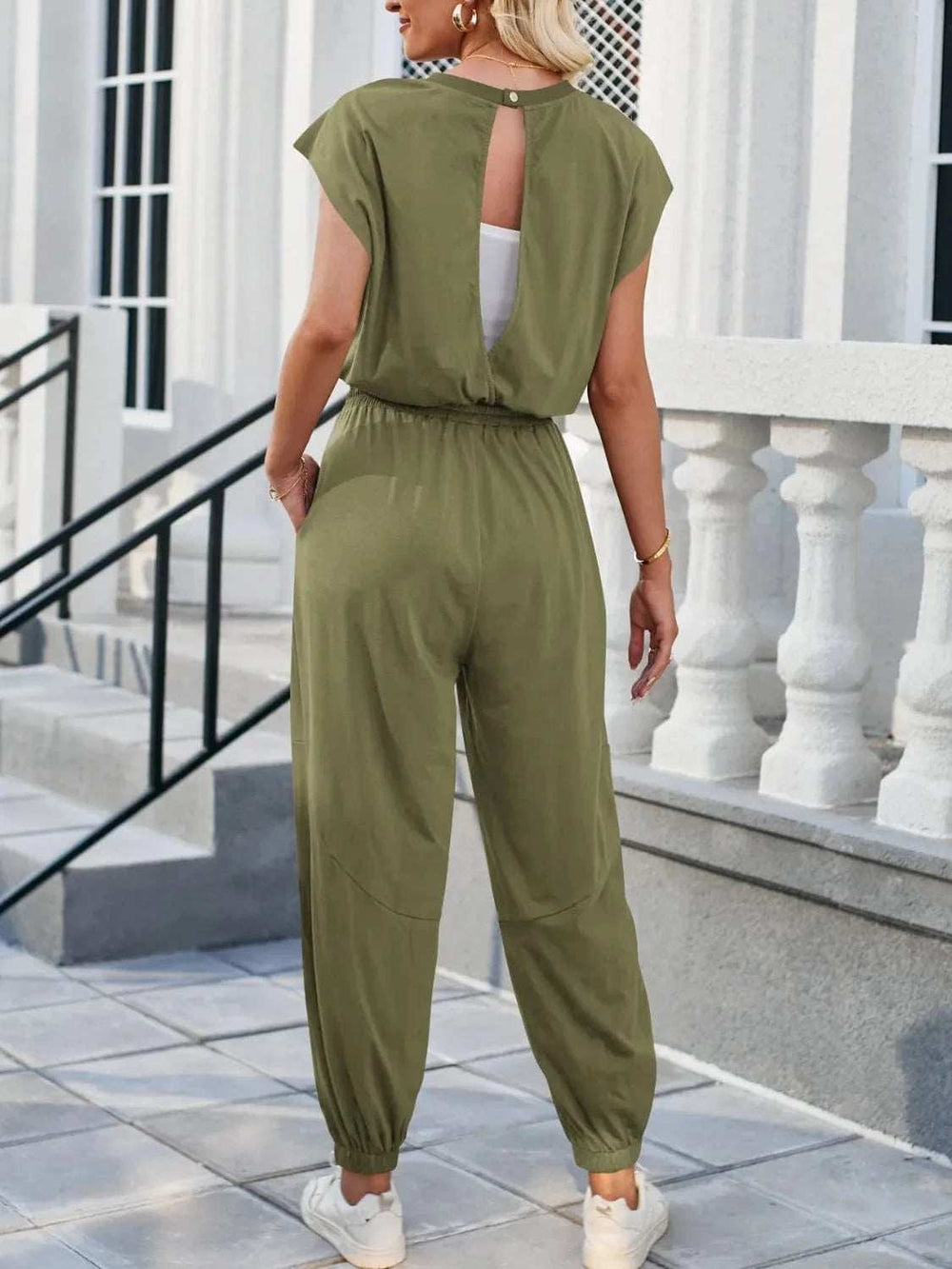 Backless Drawstring Waist Jumpsuit - Trendsi - Flyclothing LLC