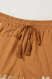 Embroidered Boho Tasseled Drawstring Elastic Waist Casual Shorts - Trendsi - Flyclothing LLC