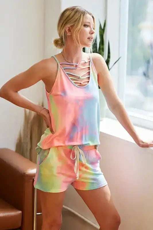 BiBi Tie Dye French Terry Casual Shorts - Trendsi - Flyclothing LLC