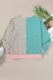Contrast Stripes Round Neck Long Sleeve Sweatshirt - Trendsi - Flyclothing LLC