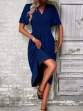 Surplice Flutter Sleeve Midi Dress - Trendsi - Flyclothing LLC