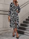 Printed V-Neck Long Sleeve Midi Dress - Trendsi - Flyclothing LLC