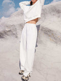 Round Neck Long Sleeve Top and Elastic Waist Pants Set - Trendsi - Flyclothing LLC