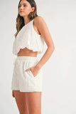 MABLE Eyelet Bubble Hem Sleeveless Top and Shorts Set - Trendsi - Flyclothing LLC