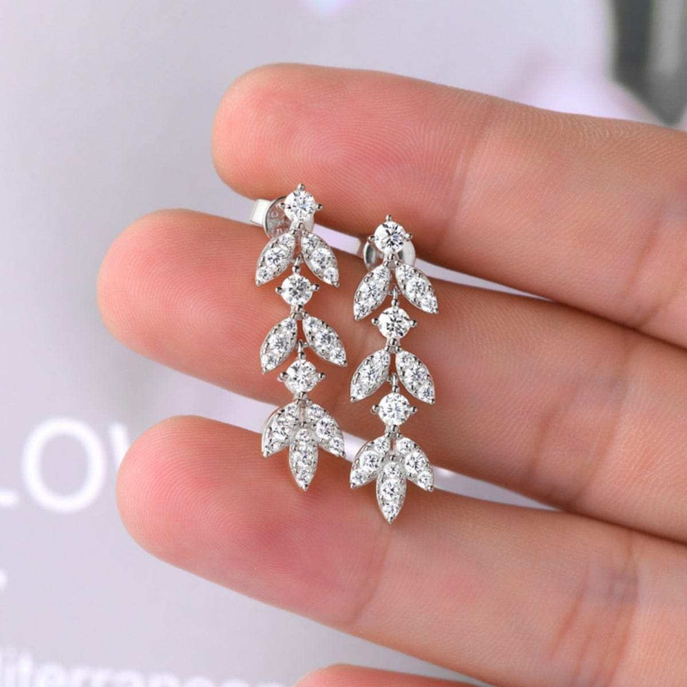 925 Sterling Silver Moissanite Leaf Earrings - Trendsi - Flyclothing LLC