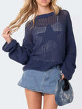 Star Round Neck Long Sleeve Knit Top - Trendsi - Flyclothing LLC