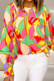Contrast Print Round Neck Long Sleeve Blouse - Trendsi - Flyclothing LLC