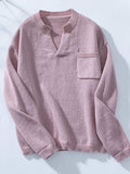 Pocketed Notched Long Sleeve Knit Top - Trendsi - Flyclothing LLC