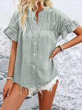 Button Down Ruffled Short Sleeve Shirt - Trendsi - Flyclothing LLC
