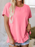 Ruffle Hem Round Neck Relaxed T-Shirt - Trendsi - Flyclothing LLC