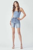 RISEN High Rise Distressed Denim Shorts - Trendsi - Flyclothing LLC