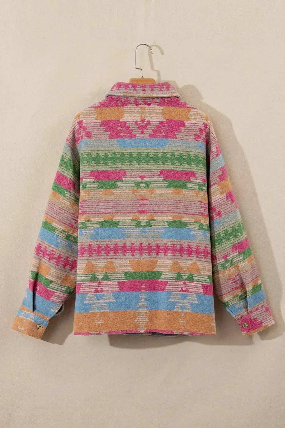 Plus Size Pocketed Printed Collared Neck Jacket - Trendsi - Flyclothing LLC
