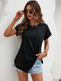 Asymmetric Hem Round Neck T-Shirt - Trendsi - Flyclothing LLC